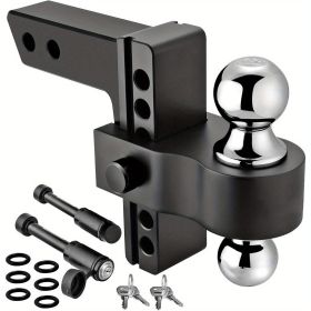 1pc Adjustable trailer hitch ball holder with forged aluminum handle, suitable for 2-inch receiver, 2-inch dual tow ball, GTW 12500 pounds, black
