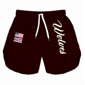 Casual Running Breathable Wicking Speed Bar Tide Men's Shorts (Option: Wine Red-L)